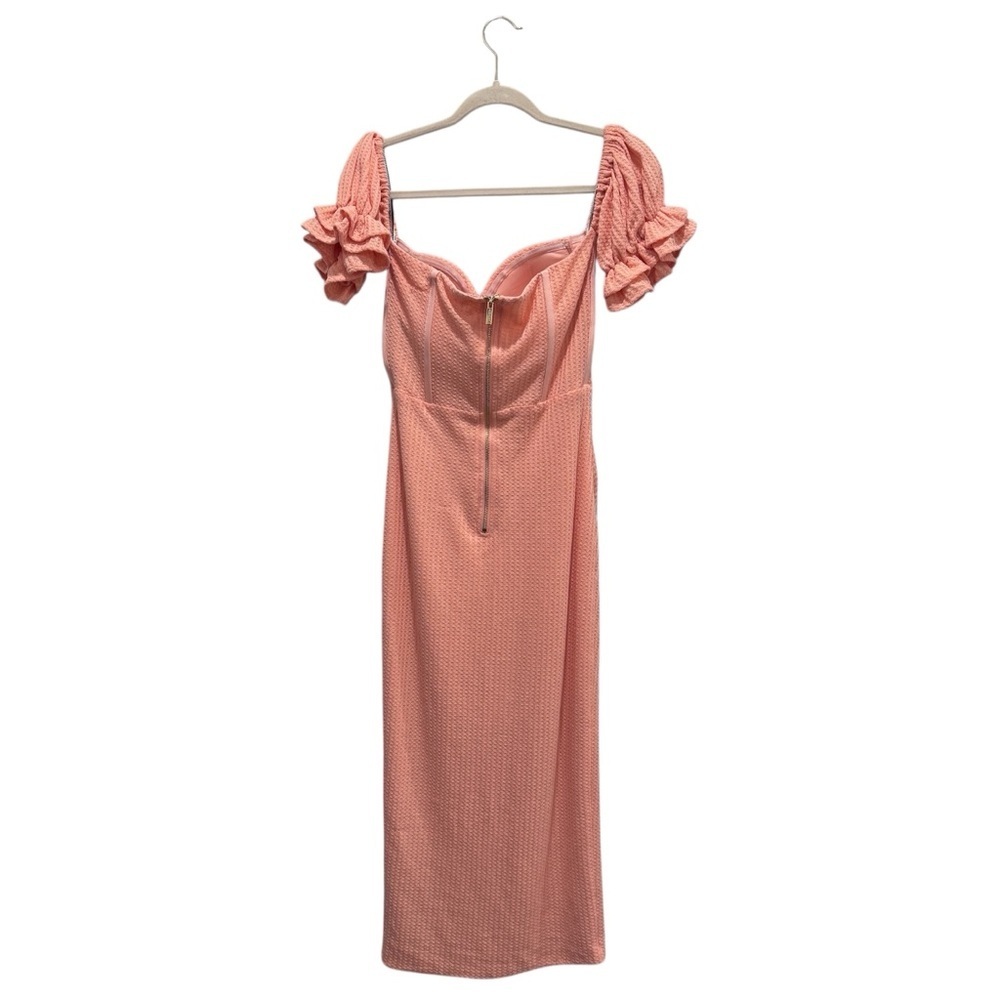 Miss Circle New York Corset Bodycon Midi Dress Cocktail Wedding Salmon Peach L - Picture 10 of 16